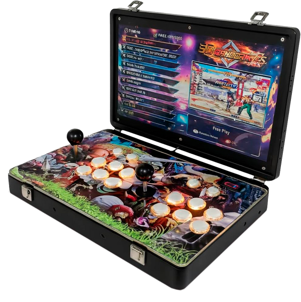 Arcade Maletin Pandora box con Monitor de 17" 4:3 | Más de 20.000 juegos 2D y 3D | 6 Botones Arcade por Jugador | Incluye Bateria para Juego portatil sin Cables | Consola Ideal para Viaje | Preparado para encender y Jugar