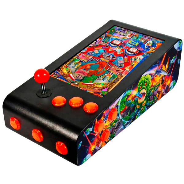 Pinball Virtual en Acero con 13.3” 1080p Playield, PC Intel N95 con 8GB RAM y 128GB M2, 12 Botones Arcade retroiluminados, Frontend PinballX, VPX y VP9 (MiniPinball Curvo Metálico Attack from the Mars Negro)