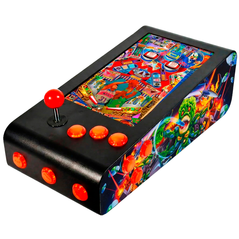 Pinball Virtual en Acero con 13.3” 1080p Playield, PC Intel N95 con 8GB RAM y 128GB M2, 12 Botones Arcade retroiluminados, Frontend PinballX, VPX y VP9 (MiniPinball Curvo Metálico Attack from the Mars Negro)