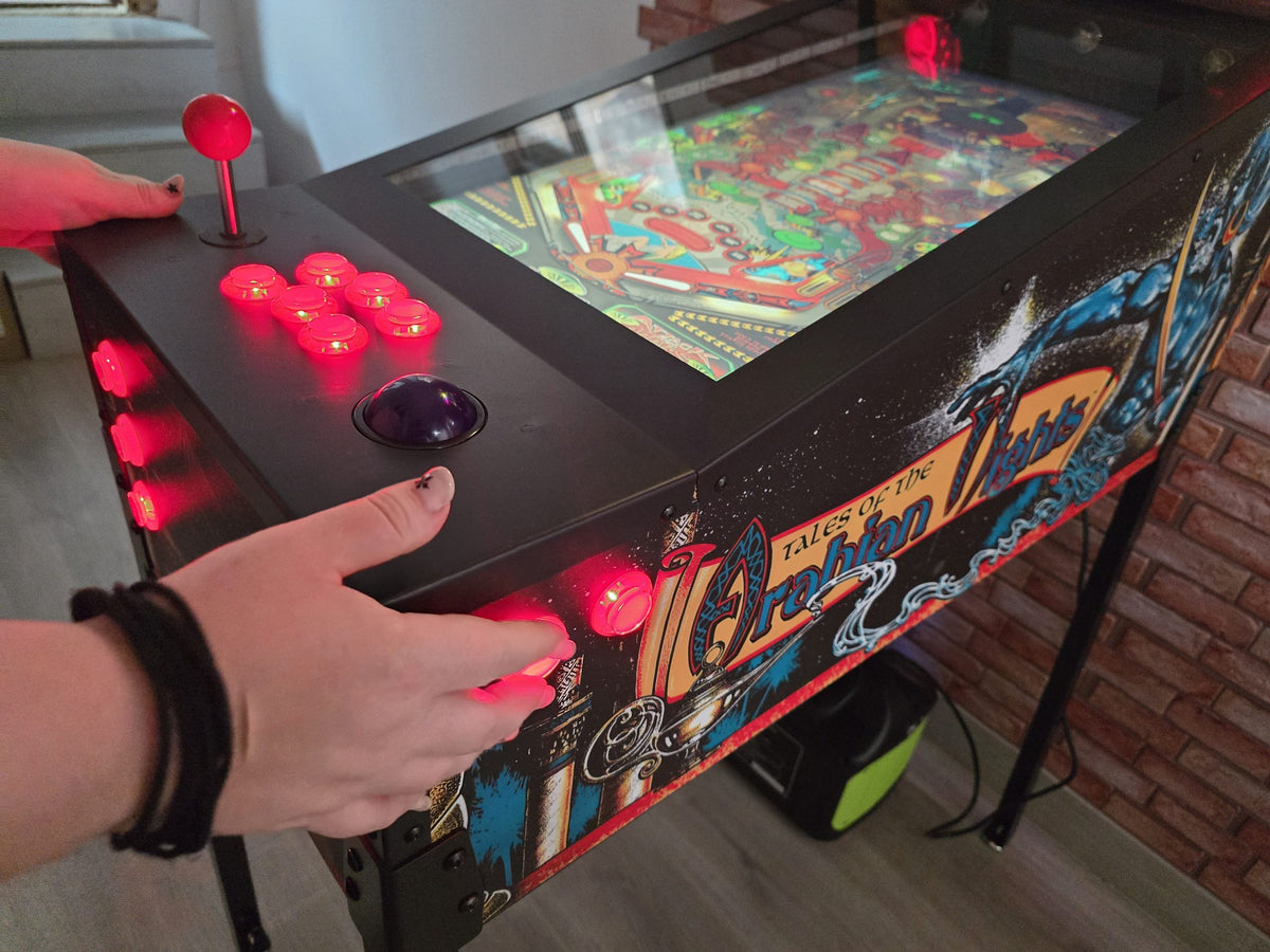 Pinball Virtual 4K 27.5" con PC Ryzen 7, GTX1060, 1800+ Juegos, DMD 7", Backglass 19", DOF con Solenoides, Shaker, PinUp Popper, Arcade con Trackball y Joystick