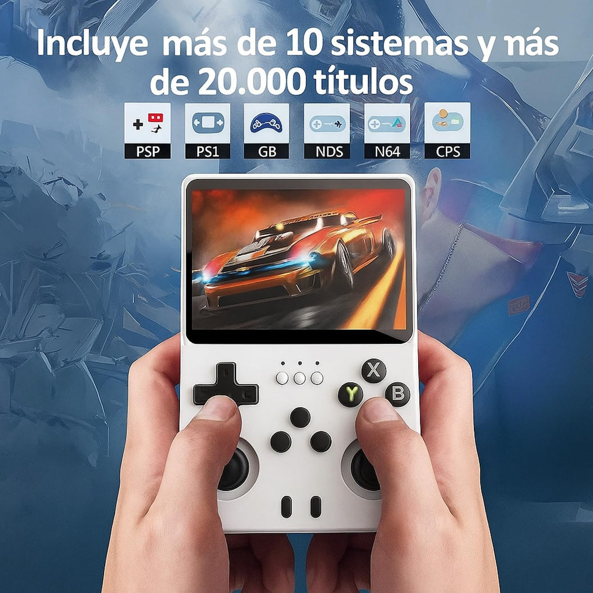Consola Retro Ambernic R36S Portátil 128GB – 15.000+ titulos (Blanca)