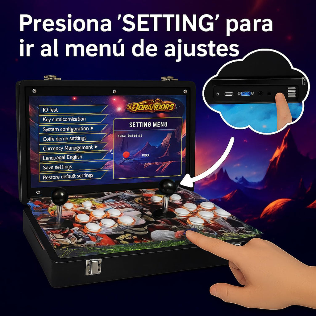 Arcade Maletin Pandora box con Monitor de 17" 4:3 | Más de 20.000 juegos 2D y 3D | 6 Botones Arcade por Jugador | Incluye Bateria para Juego portatil sin Cables | Consola Ideal para Viaje | Preparado para encender y Jugar