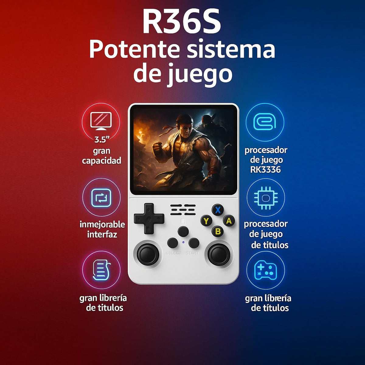 Consola Retro Ambernic R36S Portátil 128GB – 15.000+ titulos (Blanca)