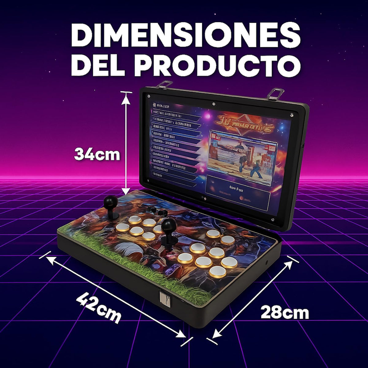 Arcade Maletin Pandora box con Monitor de 17" 4:3 | Más de 20.000 juegos 2D y 3D | 6 Botones Arcade por Jugador | Incluye Bateria para Juego portatil sin Cables | Consola Ideal para Viaje | Preparado para encender y Jugar