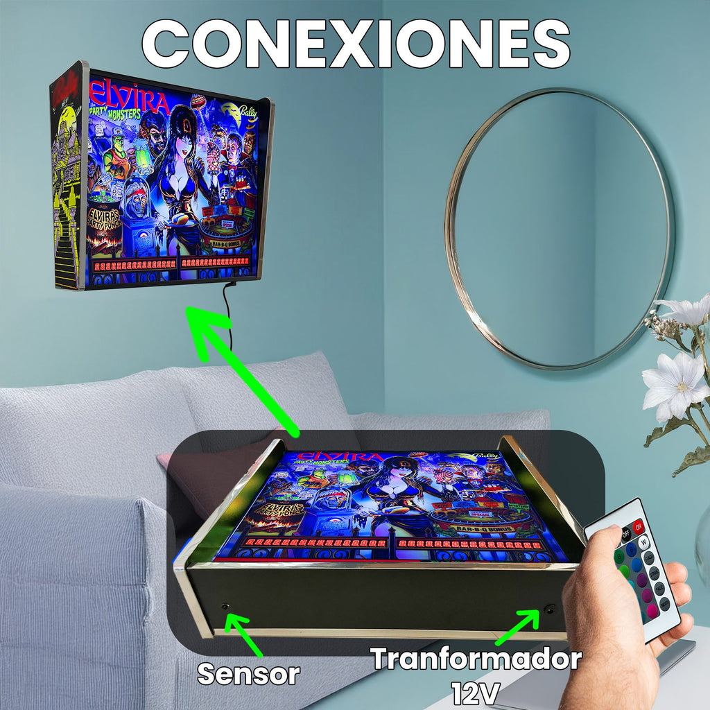 Lámpara RGB - Backglass Pincab Flipper Pinball Elvira, Ideal para Decorar habitación Gaming Sala Arcade, Incluye Mando a Distancia con Distintos Modos de iluminación Ambiente