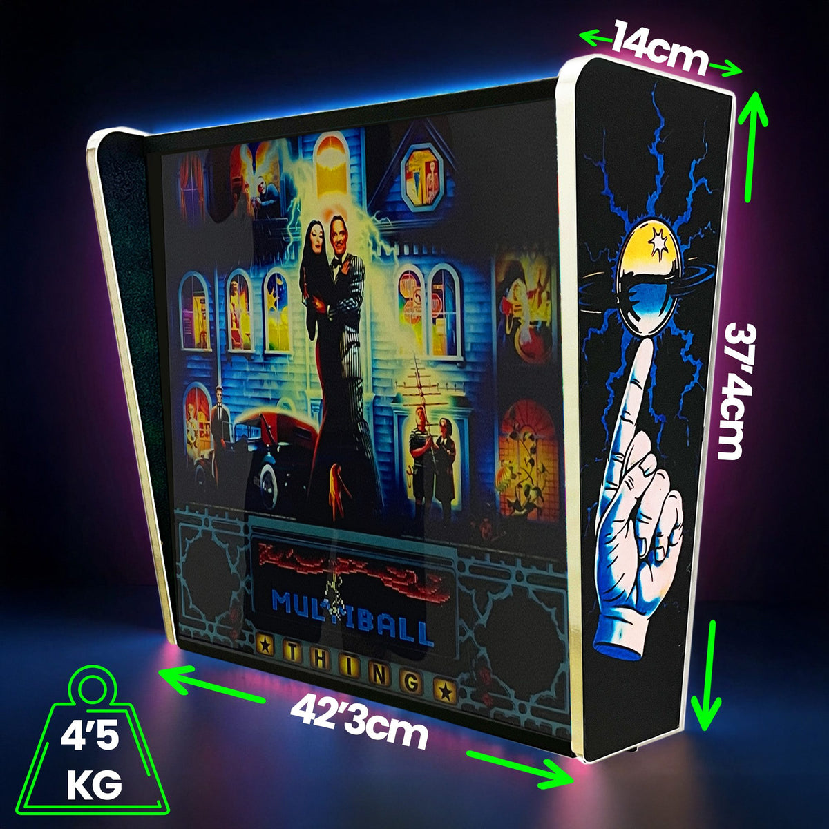 Lámpara RGB - Backglass Pincab Flipper Pinball The Addams Family, Ideal para Decorar habitación Gaming Sala Arcade, Incluye Mando a Distancia con Distintos Modos de iluminación Ambiente