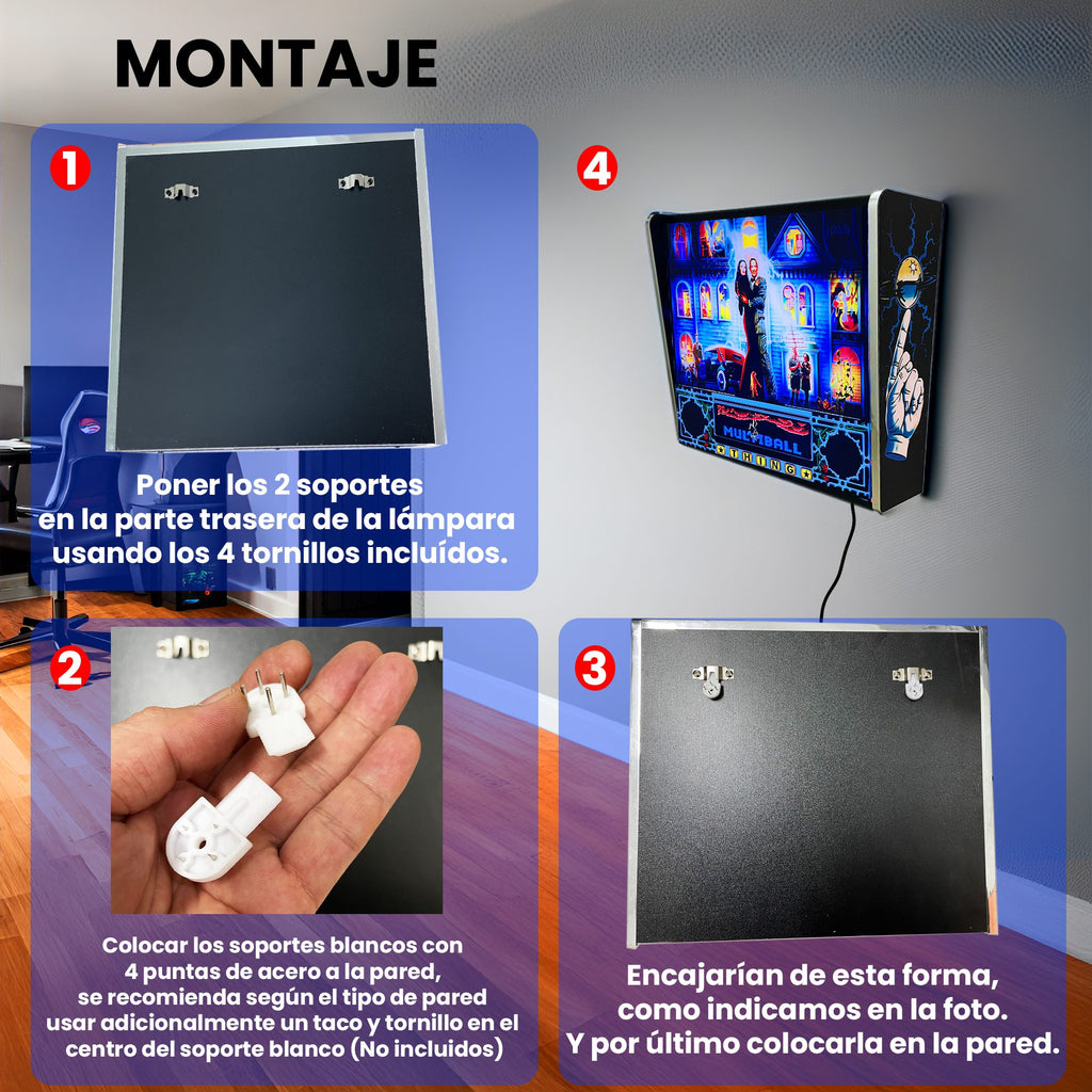 Lámpara RGB - Backglass Pincab Flipper Pinball The Addams Family, Ideal para Decorar habitación Gaming Sala Arcade, Incluye Mando a Distancia con Distintos Modos de iluminación Ambiente