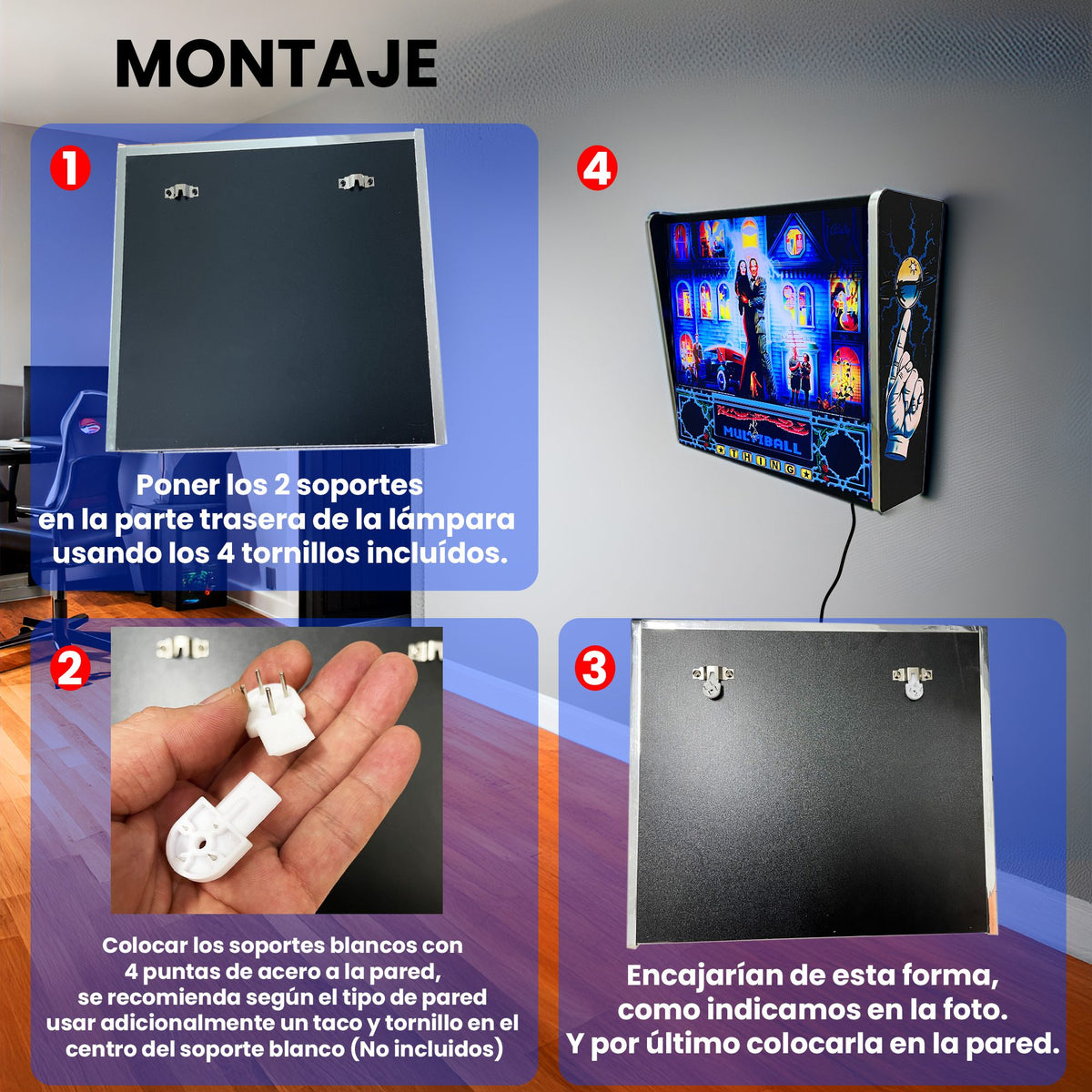 Lámpara RGB - Backglass Pincab Flipper Pinball The Addams Family, Ideal para Decorar habitación Gaming Sala Arcade, Incluye Mando a Distancia con Distintos Modos de iluminación Ambiente