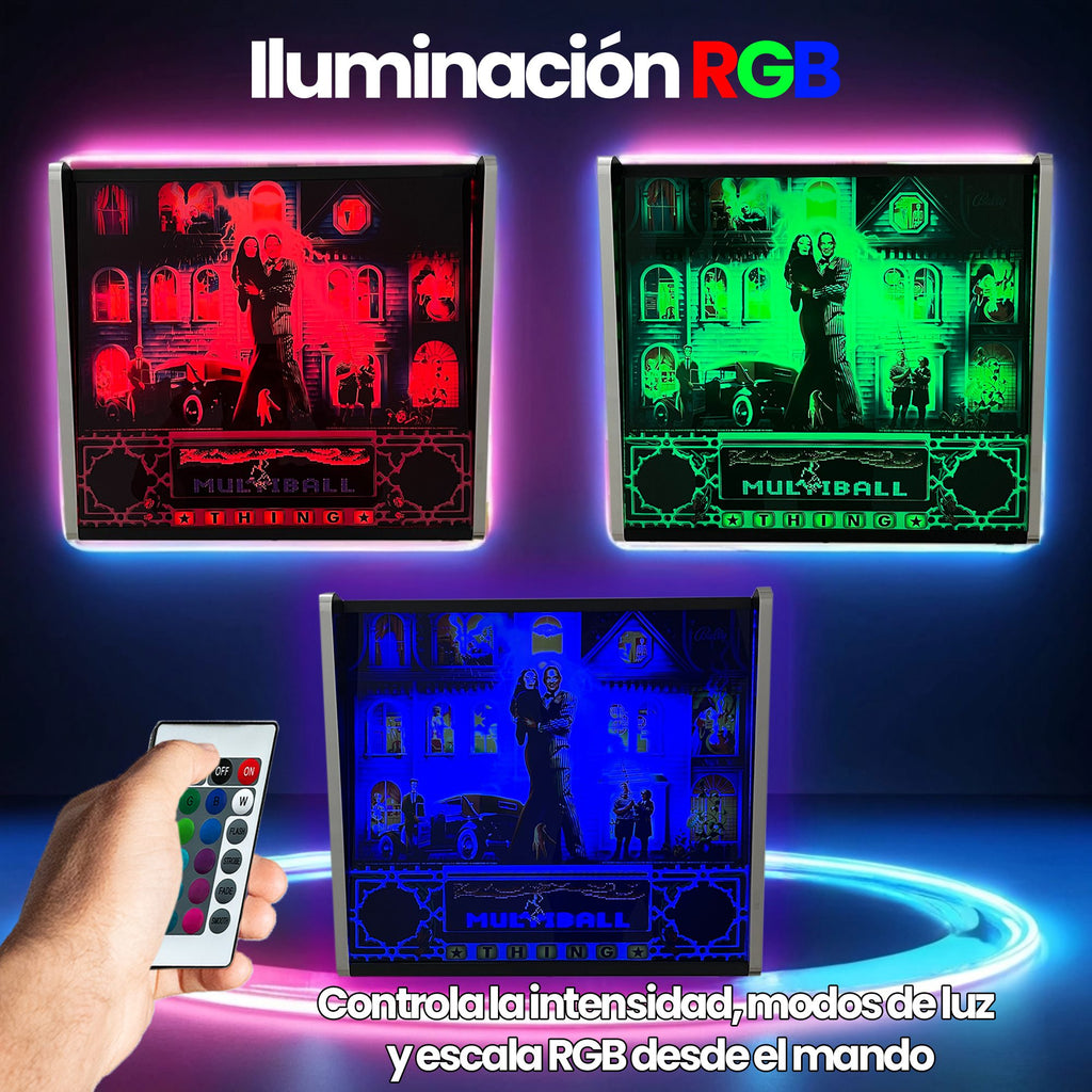 Lámpara RGB - Backglass Pincab Flipper Pinball The Addams Family, Ideal para Decorar habitación Gaming Sala Arcade, Incluye Mando a Distancia con Distintos Modos de iluminación Ambiente