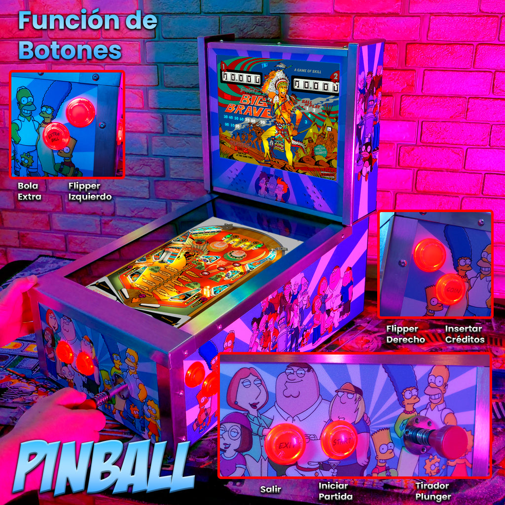 Pinball Virtual 15.6" + 12" con plunger analógico (Futurama Metálico con backglass)