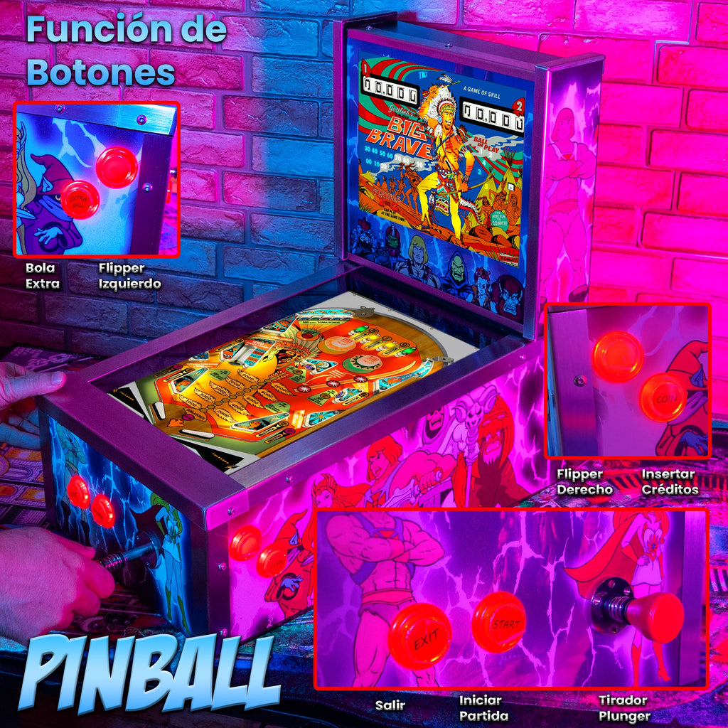 Pinball Virtual 15.6" + 12" con plunger analógico (Pinball Metálico He-man con Backglass)