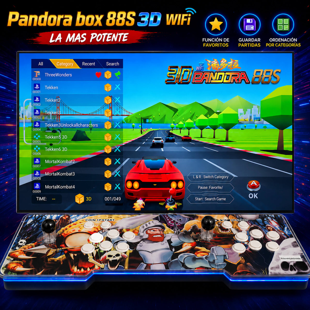 Pandora box S88 3D Wifi 36800 titulos • Más potente para 3D Amlogic S812, 2GB RAM • Maquina recreativa Arcade, Función de Guardar Partida. Mame,Neogeo, MD, Dreamcast, PSone, PSP y mucho más...