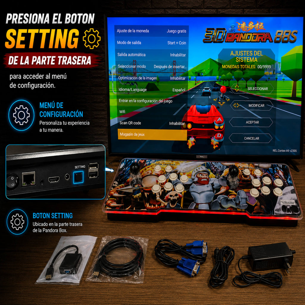 Pandora box S88 3D Wifi 36800 titulos • Más potente para 3D Amlogic S812, 2GB RAM • Maquina recreativa Arcade, Función de Guardar Partida. Mame,Neogeo, MD, Dreamcast, PSone, PSP y mucho más...