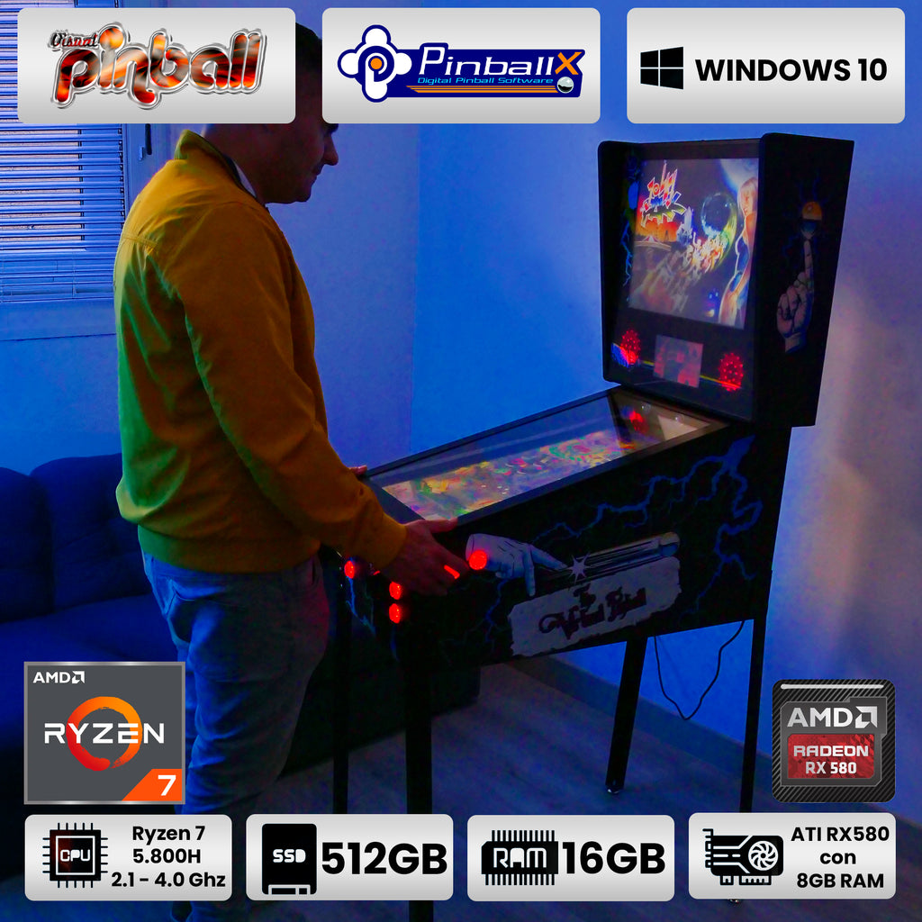 Pinball Virtual, Playfield 27'5″, Backglass 19″, DMD 7", Ryzen 7 5800H (Último diseño disponible: Back to the Future)
