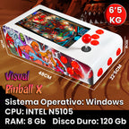 Pinball Virtual en Acero con 13.3” 1080p Playield, PC Intel N5105 con 8GB RAM y 128GB M2, 12 Botones Arcade retroiluminados, Frontend PinballX, VPX y VP9 (MiniPinball Curvo Metálico He-man Blanco)