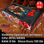 Pinball Virtual en Acero con 13.3” 1080p Playield, PC Intel N5105 con 8GB RAM y 128GB M2, 12 Botones Arcade retroiluminados, Frontend PinballX, VPX y VP9 (MiniPinball Curvo Metálico He-man Negro)