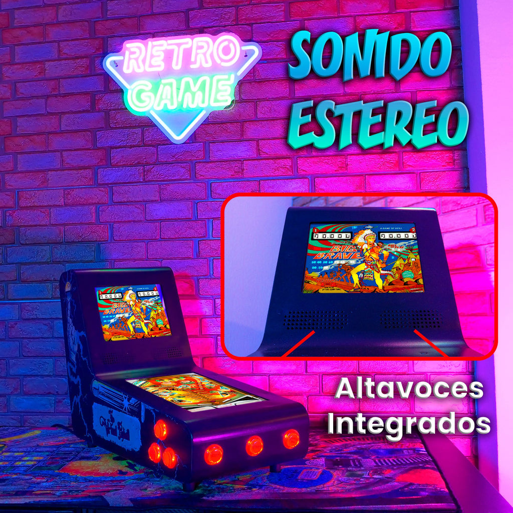 Pinball Virtual, Playfield 12″, Backglass 8″ INTEL N5105 (MiniPinball Curvo Metálico con Backglass TheFamilyAddams)