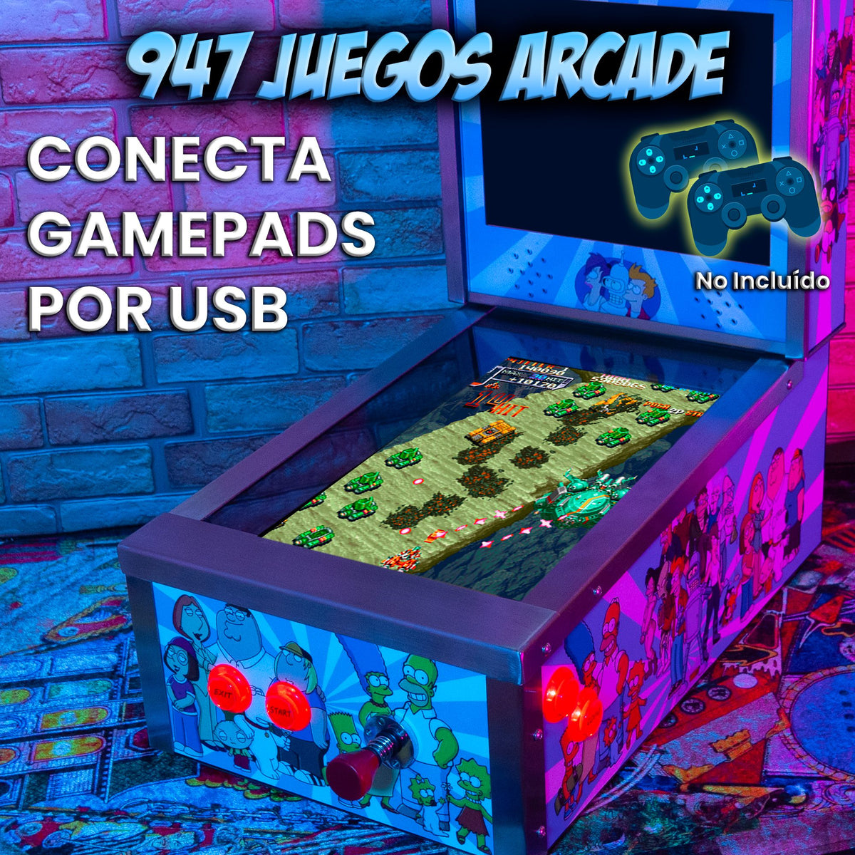 Pinball Virtual 15.6" + 12" con plunger analógico (Futurama Metálico con backglass)