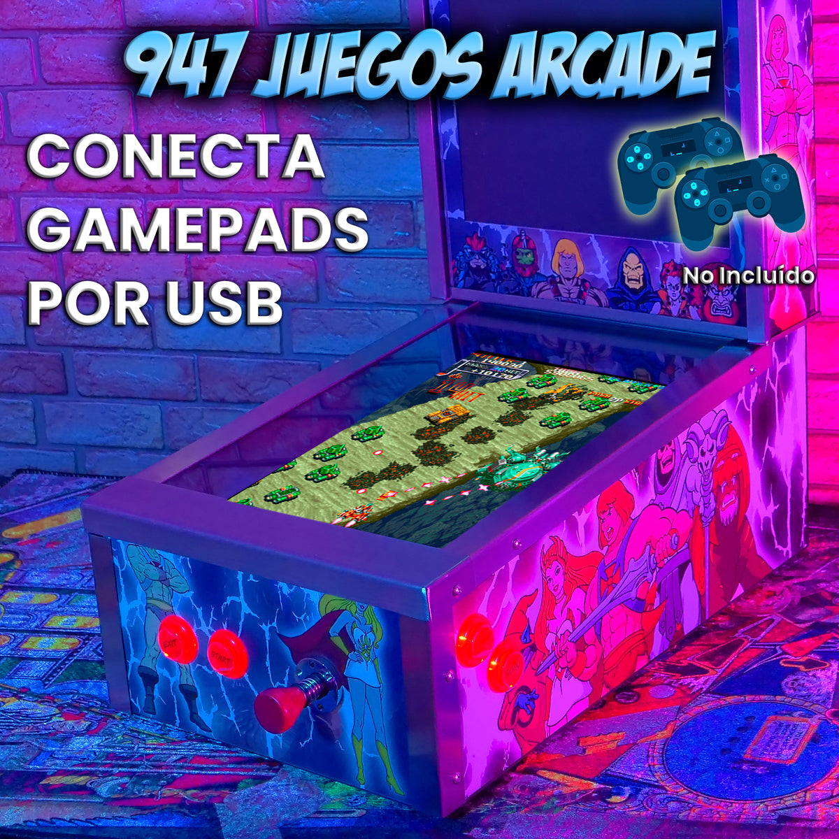 Pinball Virtual 15.6" + 12" con plunger analógico (Pinball Metálico He-man con Backglass)