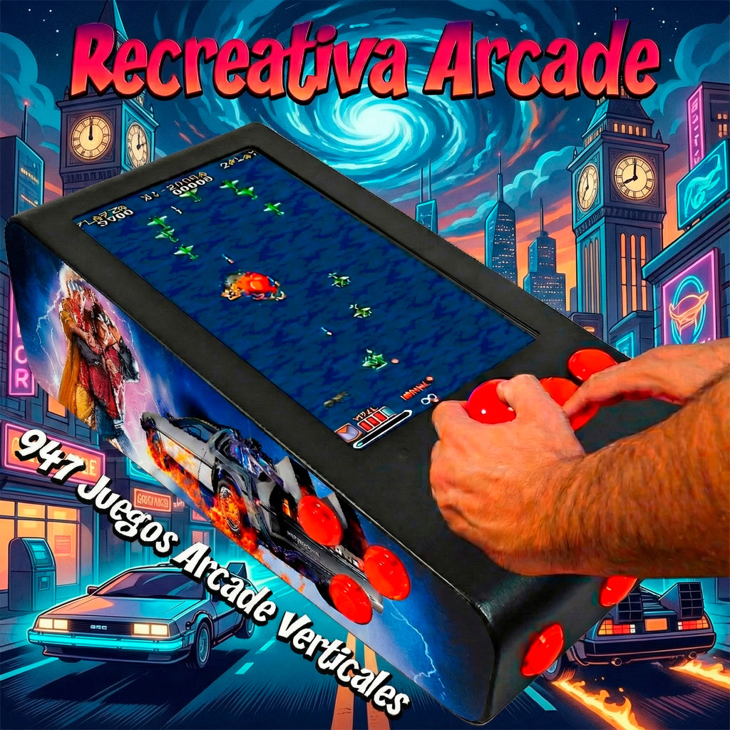 Pinball Virtual en Acero con 13.3” 1080p Playield, PC Intel N95 con 8GB RAM y 128GB M2, 12 Botones Arcade retroiluminados, Frontend PinballX, VPX y VP9 (MiniPinball Curvo Metálico BacktotheFuture Negro)