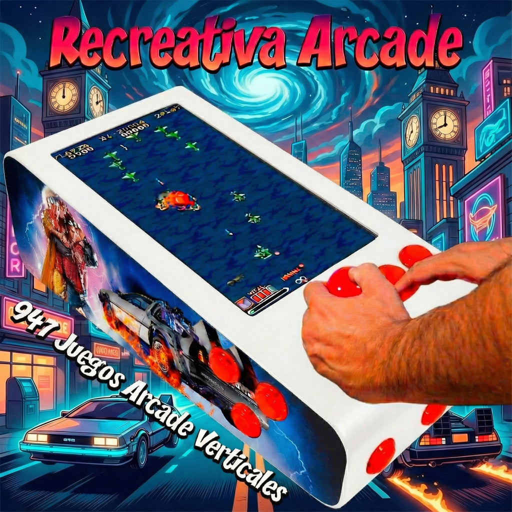 Pinball Virtual en Acero con 13.3” 1080p Playield, PC Intel N95 con 8GB RAM y 128GB M2, 12 Botones Arcade retroiluminados, Frontend PinballX, VPX y VP9 (MiniPinball Curvo Metálico Attack from the Mars Blanco)