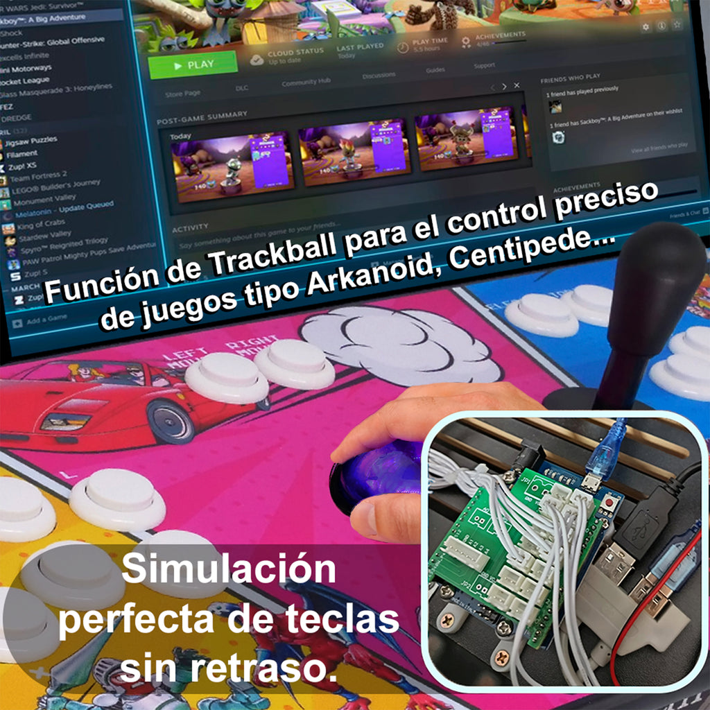 Pandora Box Premium Intel i5 3470 + 8gb RAM + Disco Duro 128gb M2 + ITX GH61TR + Dual Boot: Windows 11 + USB 256GB Batocera + Arduino Leonardo + Placas Zero Delay + Trackball + Joysticks Americanos + Botones Arcade