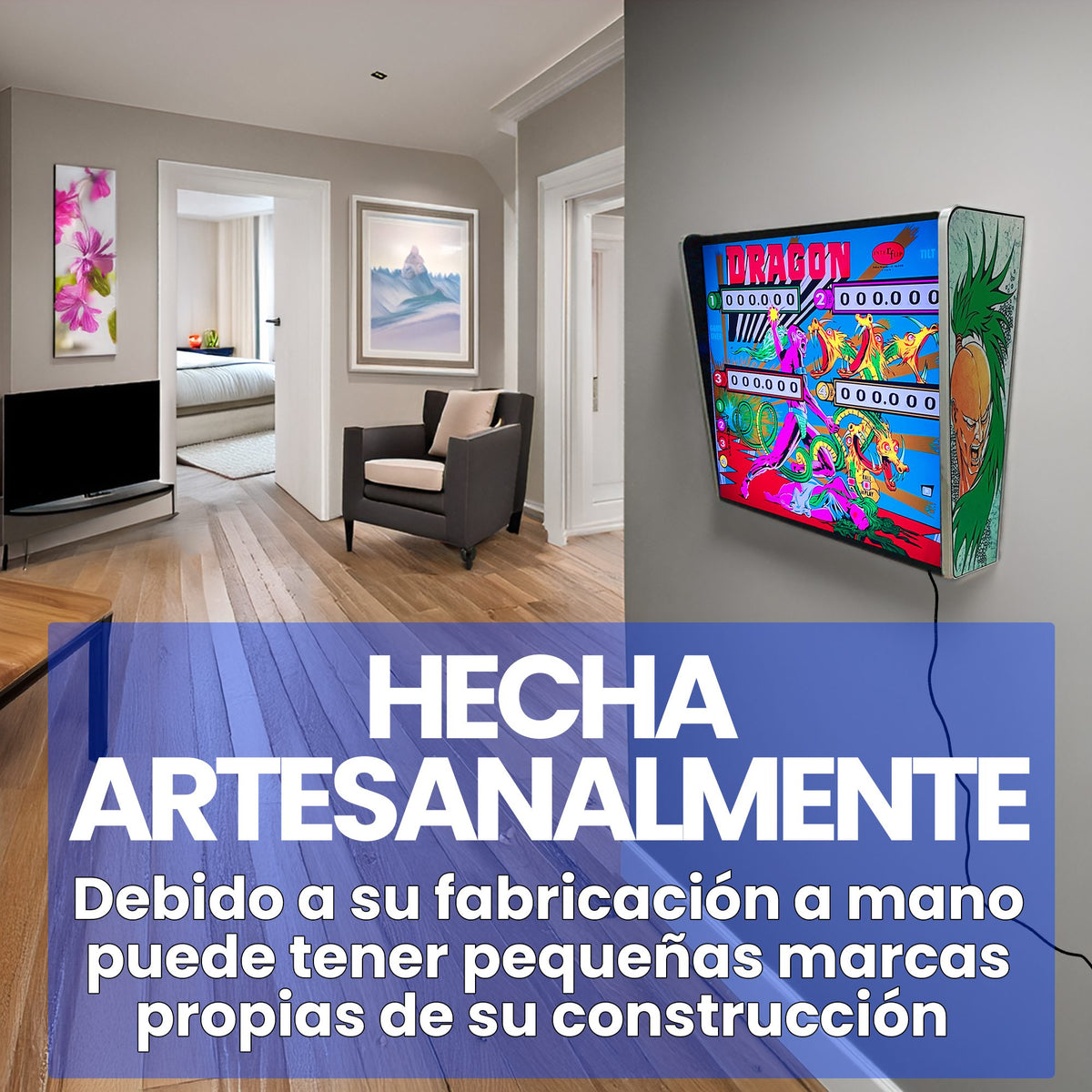 Lámpara RGB - Backglass Pincab Flipper Pinball Dragon, Ideal para Decorar habitación Gaming Sala Arcade, Incluye Mando a Distancia con Distintos Modos de iluminación Ambiente