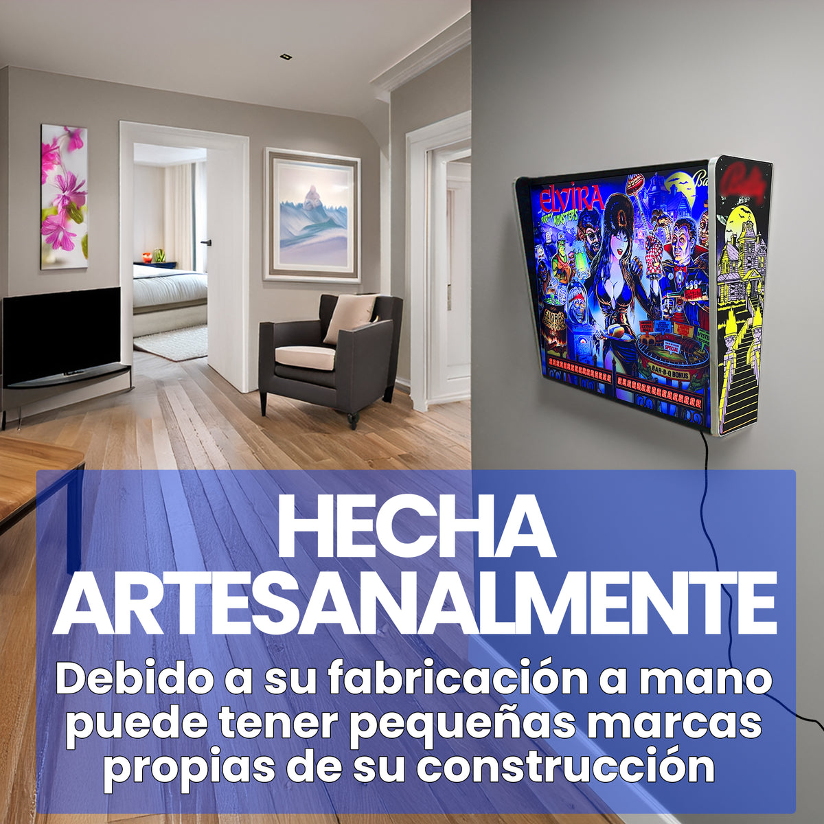 Lámpara RGB - Backglass Pincab Flipper Pinball Elvira, Ideal para Decorar habitación Gaming Sala Arcade, Incluye Mando a Distancia con Distintos Modos de iluminación Ambiente