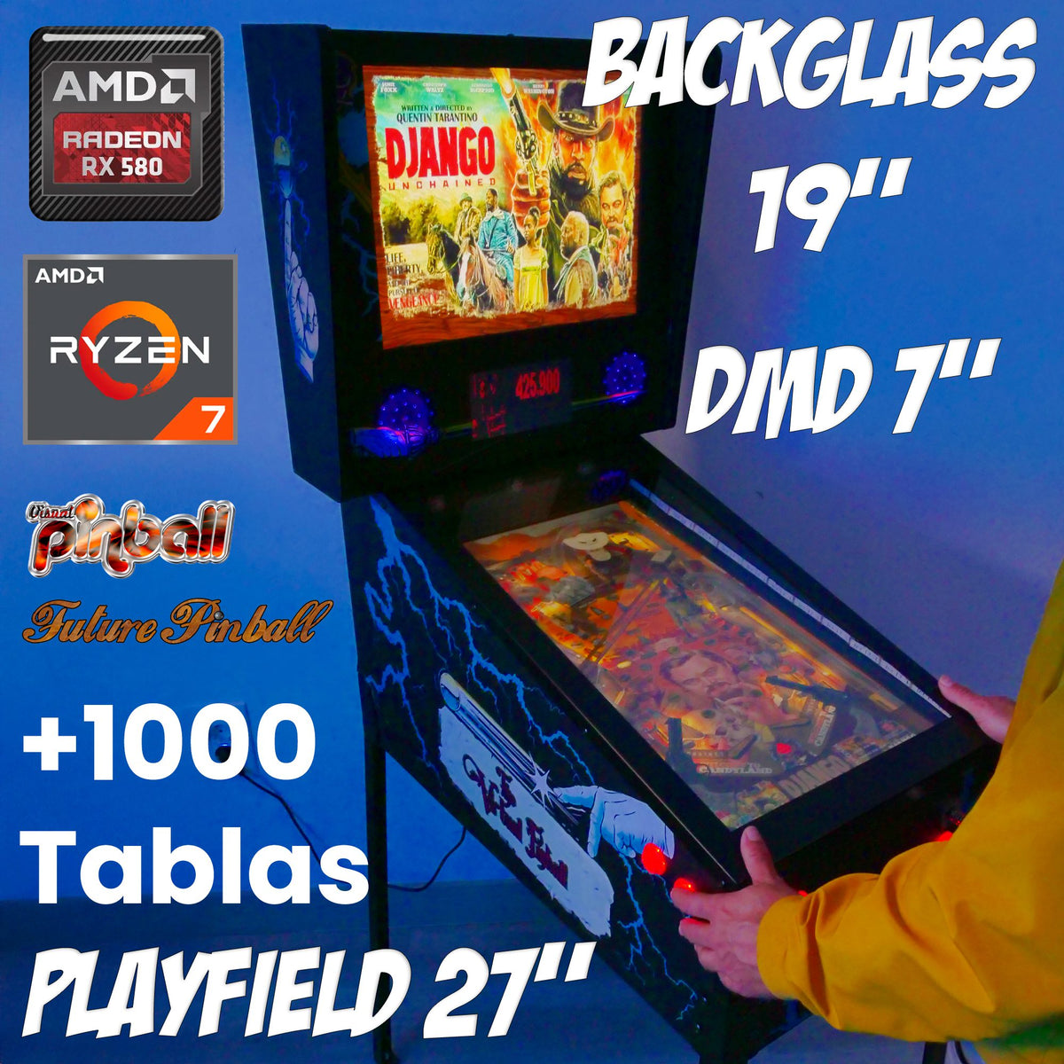 Pinball Virtual, Playfield 27'5″, Backglass 19″, DMD 7", Ryzen 7 5800H (Último diseño disponible: Back to the Future)
