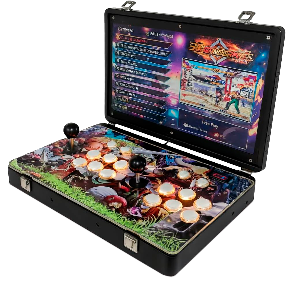 Arcade Maletin Pandora box con Monitor de 17" 4:3 | Más de 20.000 juegos 2D y 3D | 6 Botones Arcade por Jugador | Incluye Bateria para Juego portatil sin Cables | Consola Ideal para Viaje | Preparado para encender y Jugar
