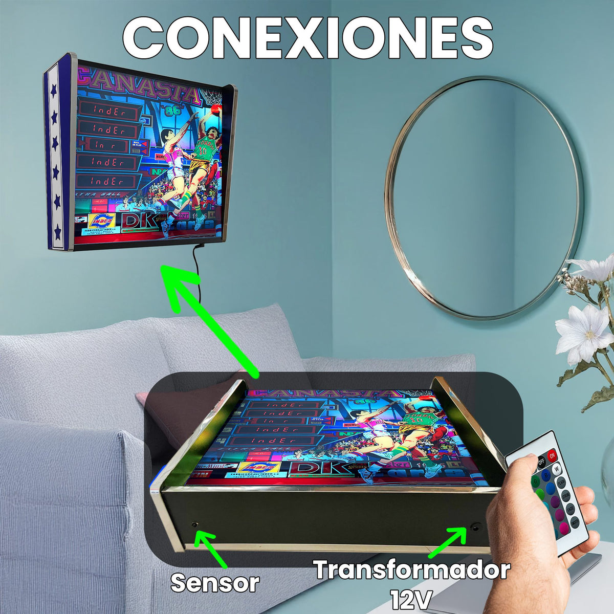 Lámpara RGB - Backglass Pincab Flipper Pinball Canasta86, Ideal para Decorar habitación Gaming Sala Arcade, Incluye Mando a Distancia con Distintos Modos de iluminación Ambiente