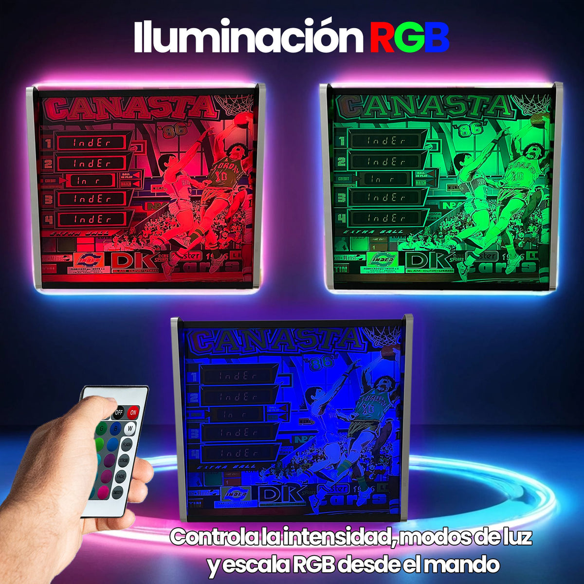 Lámpara RGB - Backglass Pincab Flipper Pinball Canasta86, Ideal para Decorar habitación Gaming Sala Arcade, Incluye Mando a Distancia con Distintos Modos de iluminación Ambiente