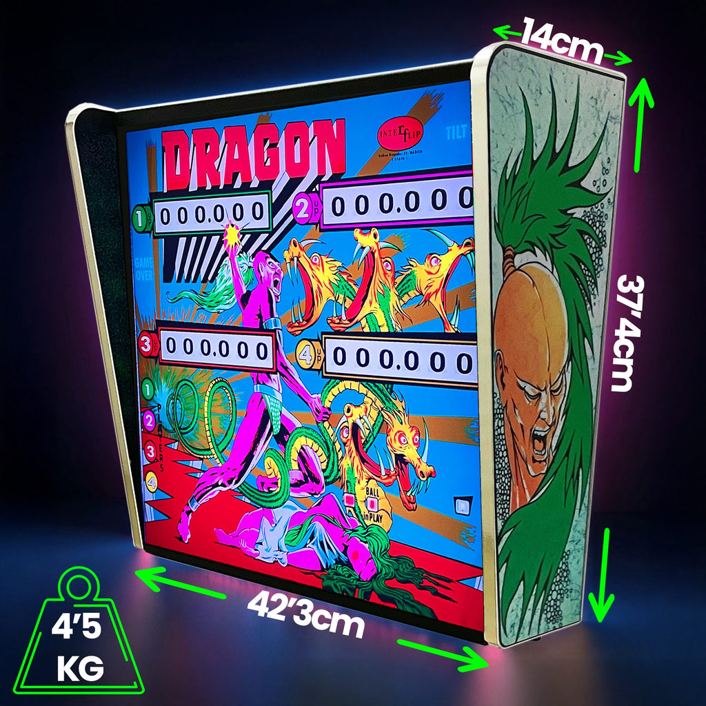 Lámpara RGB - Backglass Pincab Flipper Pinball Dragon, Ideal para Decorar habitación Gaming Sala Arcade, Incluye Mando a Distancia con Distintos Modos de iluminación Ambiente