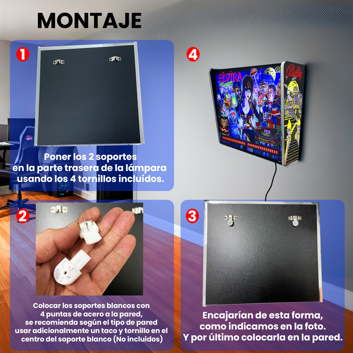 Lámpara RGB - Backglass Pincab Flipper Pinball Elvira, Ideal para Decorar habitación Gaming Sala Arcade, Incluye Mando a Distancia con Distintos Modos de iluminación Ambiente