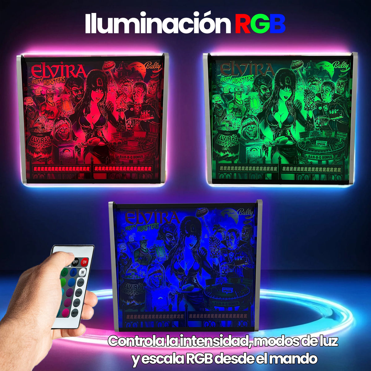 Lámpara RGB - Backglass Pincab Flipper Pinball Elvira, Ideal para Decorar habitación Gaming Sala Arcade, Incluye Mando a Distancia con Distintos Modos de iluminación Ambiente