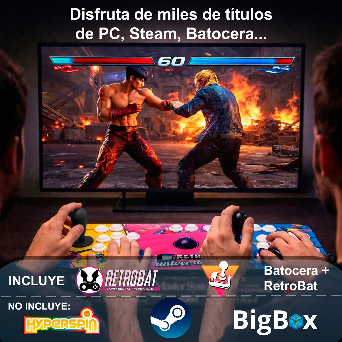 Pandora Box Premium Intel i5 3470 + 8gb RAM + Disco Duro 128gb M2 + ITX GH61TR + Dual Boot: Windows 11 + USB 256GB Batocera + Arduino Leonardo + Placas Zero Delay + Trackball + Joysticks Americanos + Botones Arcade