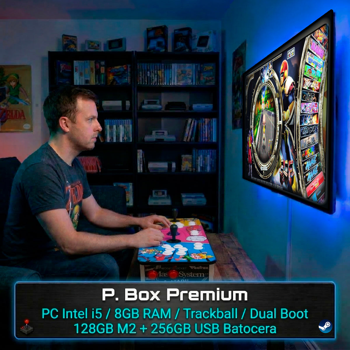 Pandora Box Premium Intel i5 3470 + 8gb RAM + Disco Duro 128gb M2 + ITX GH61TR + Dual Boot: Windows 11 + USB 256GB Batocera + Arduino Leonardo + Placas Zero Delay + Trackball + Joysticks Americanos + Botones Arcade