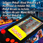 Pinball Virtual en Acero con 13.3” 1080p Playield, PC Intel N95 con 8GB RAM y 128GB M2, 12 Botones Arcade retroiluminados, Frontend PinballX, VPX y VP9 (MiniPinball Curvo Metálico Attack from the Mars Negro)