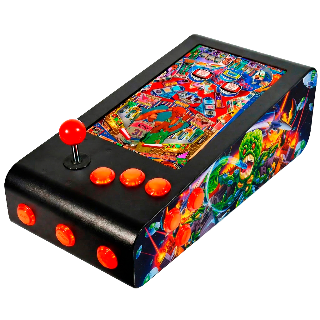 Pinball Virtual en Acero con 13.3” 1080p Playield, PC Intel N95 con 8GB RAM y 128GB M2, 12 Botones Arcade retroiluminados, Frontend PinballX, VPX y VP9 (MiniPinball Curvo Metálico Attack from the Mars Negro)