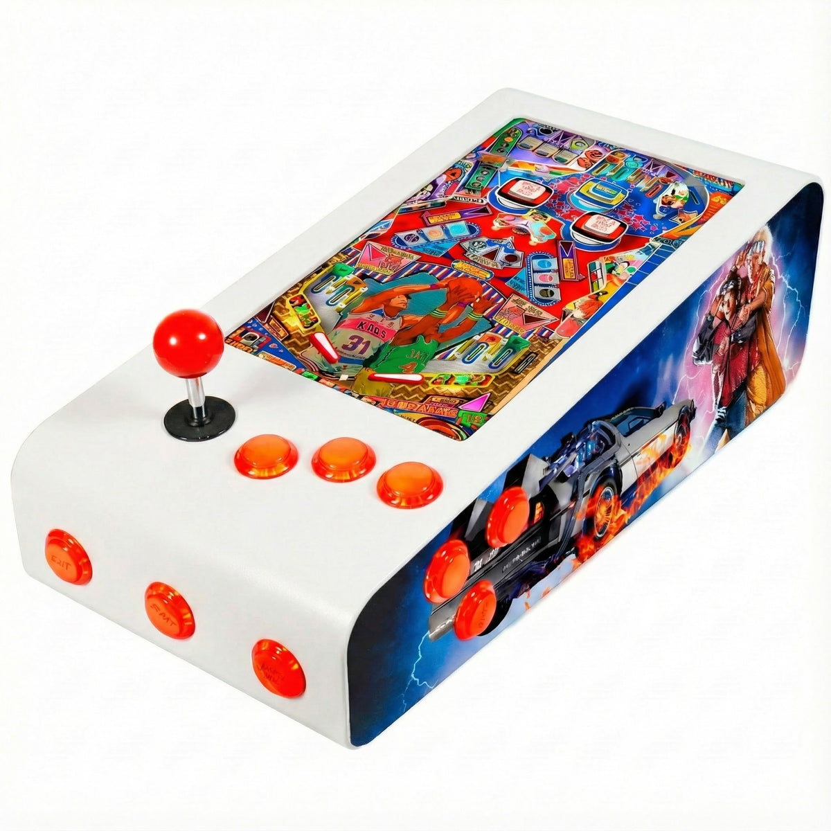 Pinball Virtual en Acero con 13.3” 1080p Playield, PC Intel N95 con 8GB RAM y 128GB M2, 12 Botones Arcade retroiluminados, Frontend PinballX, VPX y VP9 (MiniPinball Curvo Metálico Attack from the Mars Blanco)