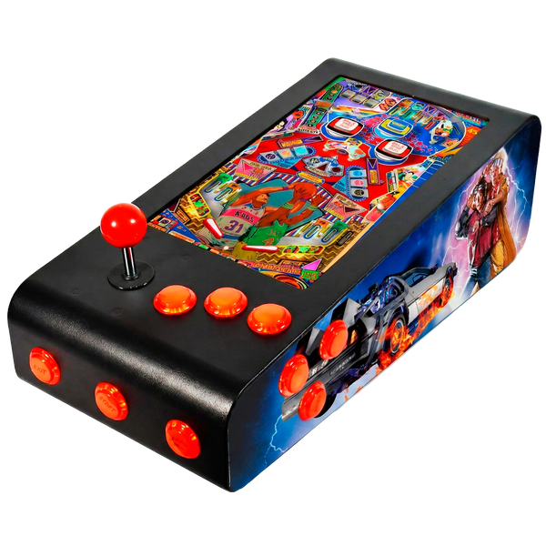 Pinball Virtual en Acero con 13.3” 1080p Playield, PC Intel N95 con 8GB RAM y 128GB M2, 12 Botones Arcade retroiluminados, Frontend PinballX, VPX y VP9 (MiniPinball Curvo Metálico BacktotheFuture Negro)