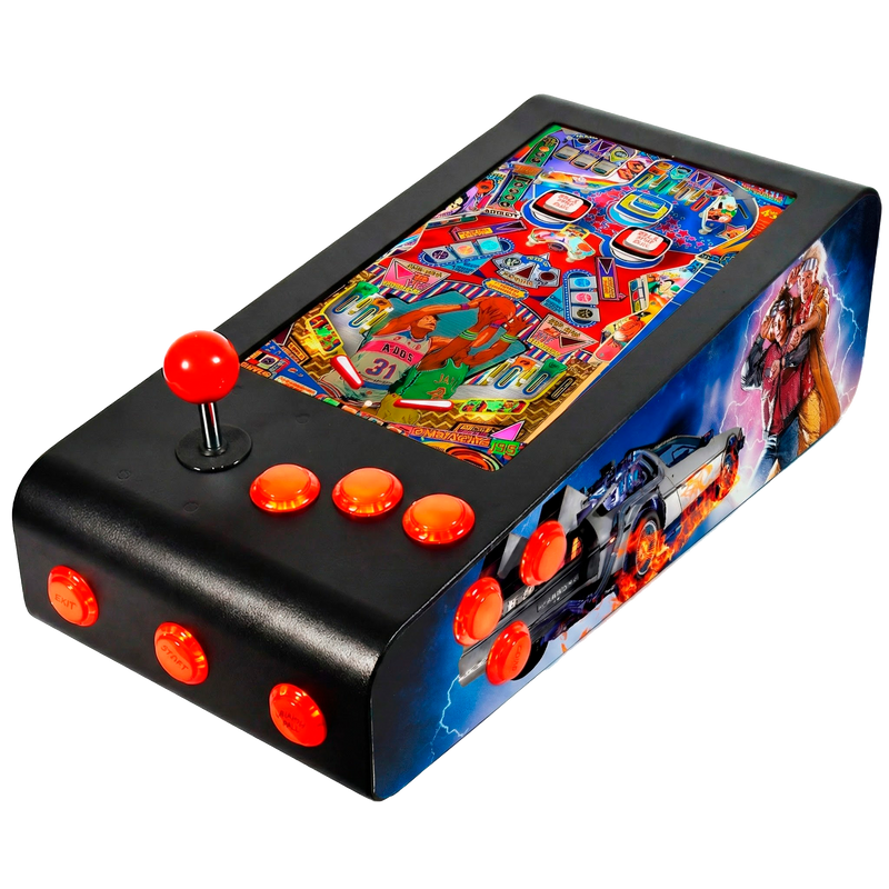 Pinball Virtual en Acero con 13.3” 1080p Playield, PC Intel N95 con 8GB RAM y 128GB M2, 12 Botones Arcade retroiluminados, Frontend PinballX, VPX y VP9 (MiniPinball Curvo Metálico BacktotheFuture Negro)