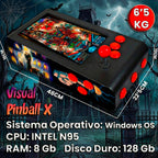 Pinball Virtual en Acero con 13.3” 1080p Playield, PC Intel N95 con 8GB RAM y 128GB M2, 12 Botones Arcade retroiluminados, Frontend PinballX, VPX y VP9 (MiniPinball Curvo Metálico TheAddamsFamily Negro)
