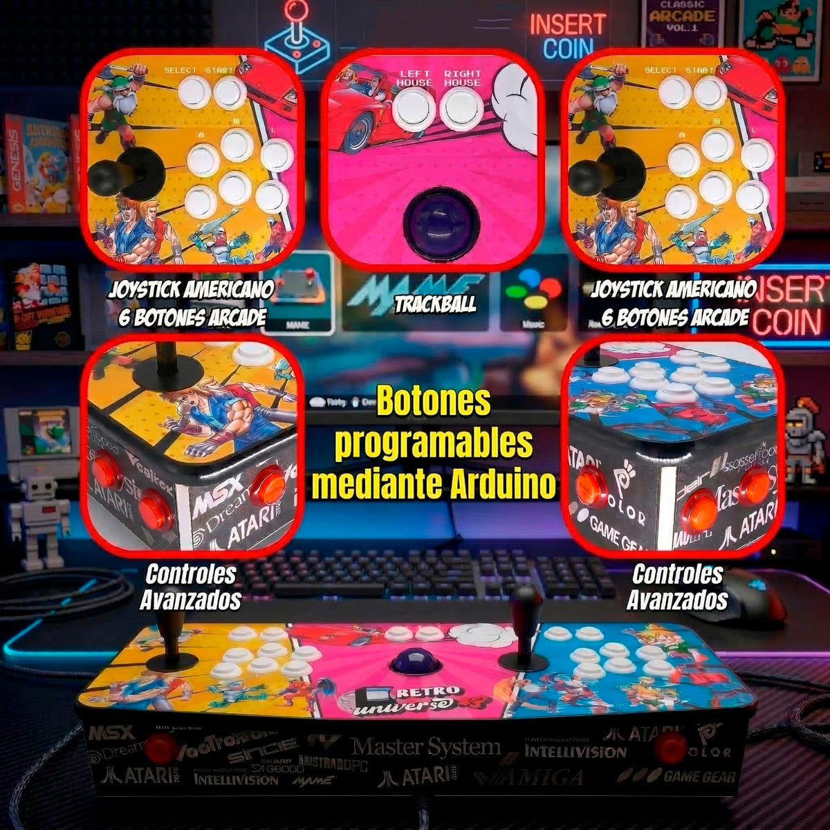 Pandora Box Premium Intel i5 3470 + 8gb RAM + Disco Duro 128gb M2 + ITX GH61TR + Dual Boot: Windows 11 + USB 256GB Batocera + Arduino Leonardo + Placas Zero Delay + Trackball + Joysticks Americanos + Botones Arcade