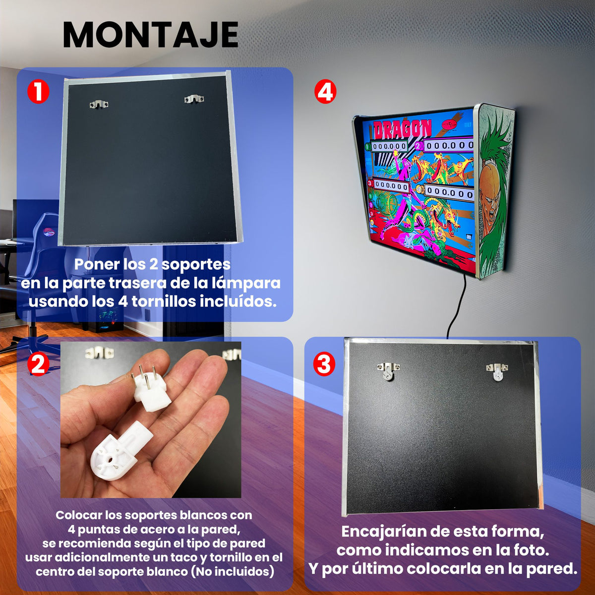 Lámpara RGB - Backglass Pincab Flipper Pinball Dragon, Ideal para Decorar habitación Gaming Sala Arcade, Incluye Mando a Distancia con Distintos Modos de iluminación Ambiente