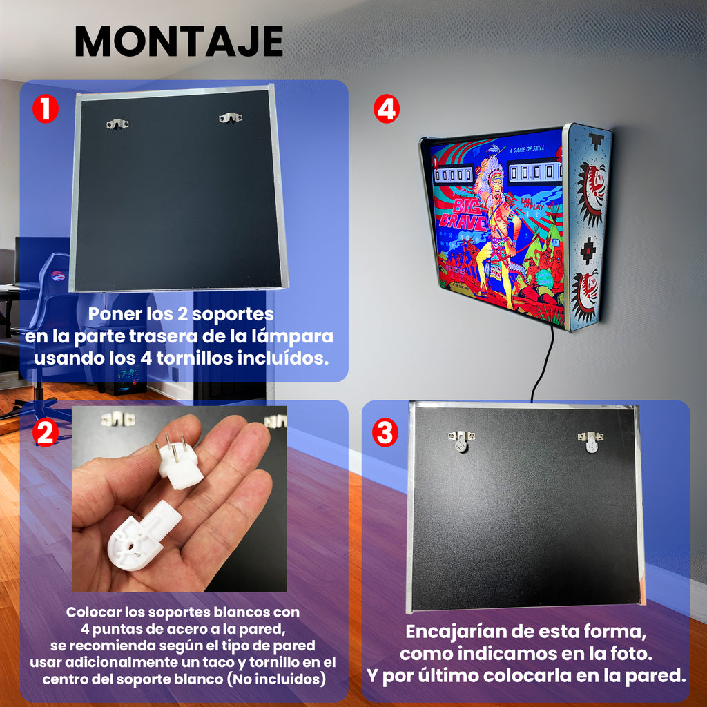 Lámpara RGB - Backglass Pincab Flipper Pinball Big Brave, Ideal para Decorar habitación Gaming Sala Arcade, Incluye Mando a Distancia con Distintos Modos de iluminación Ambiente