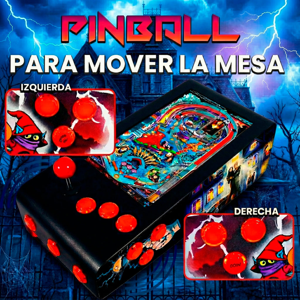 Pinball Virtual en Acero con 13.3” 1080p Playield, PC Intel N95 con 8GB RAM y 128GB M2, 12 Botones Arcade retroiluminados, Frontend PinballX, VPX y VP9 (MiniPinball Curvo Metálico TheAddamsFamily Negro)