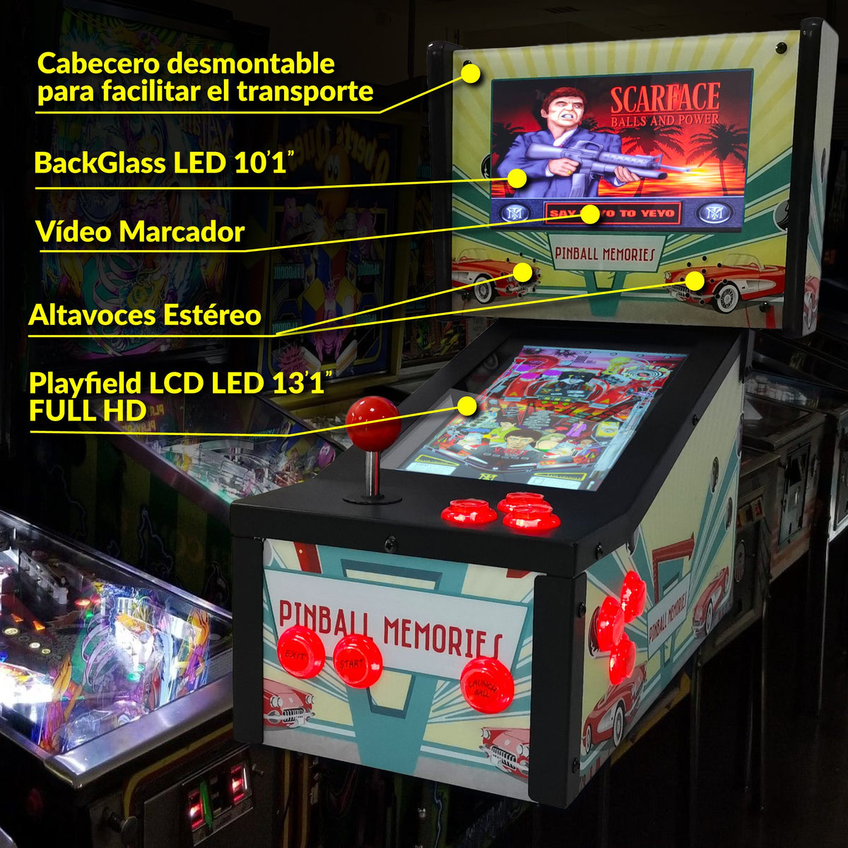 Mini Pinball Virtual, Playfield 13.3", Backglass 10.1" (Pinball Metálico Pinball Memories)