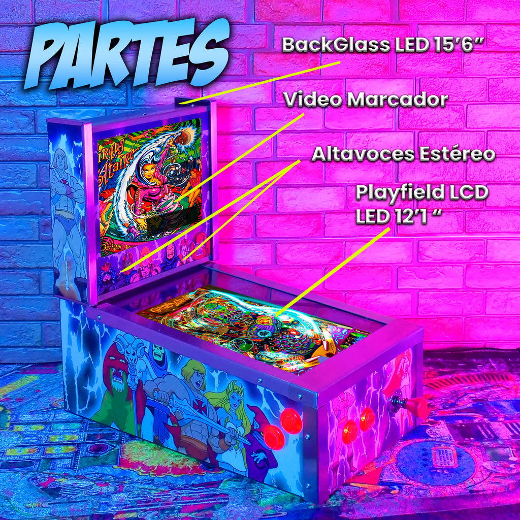 Pinball Virtual 15.6" + 12" con plunger analógico (Pinball Metálico He-man con Backglass)