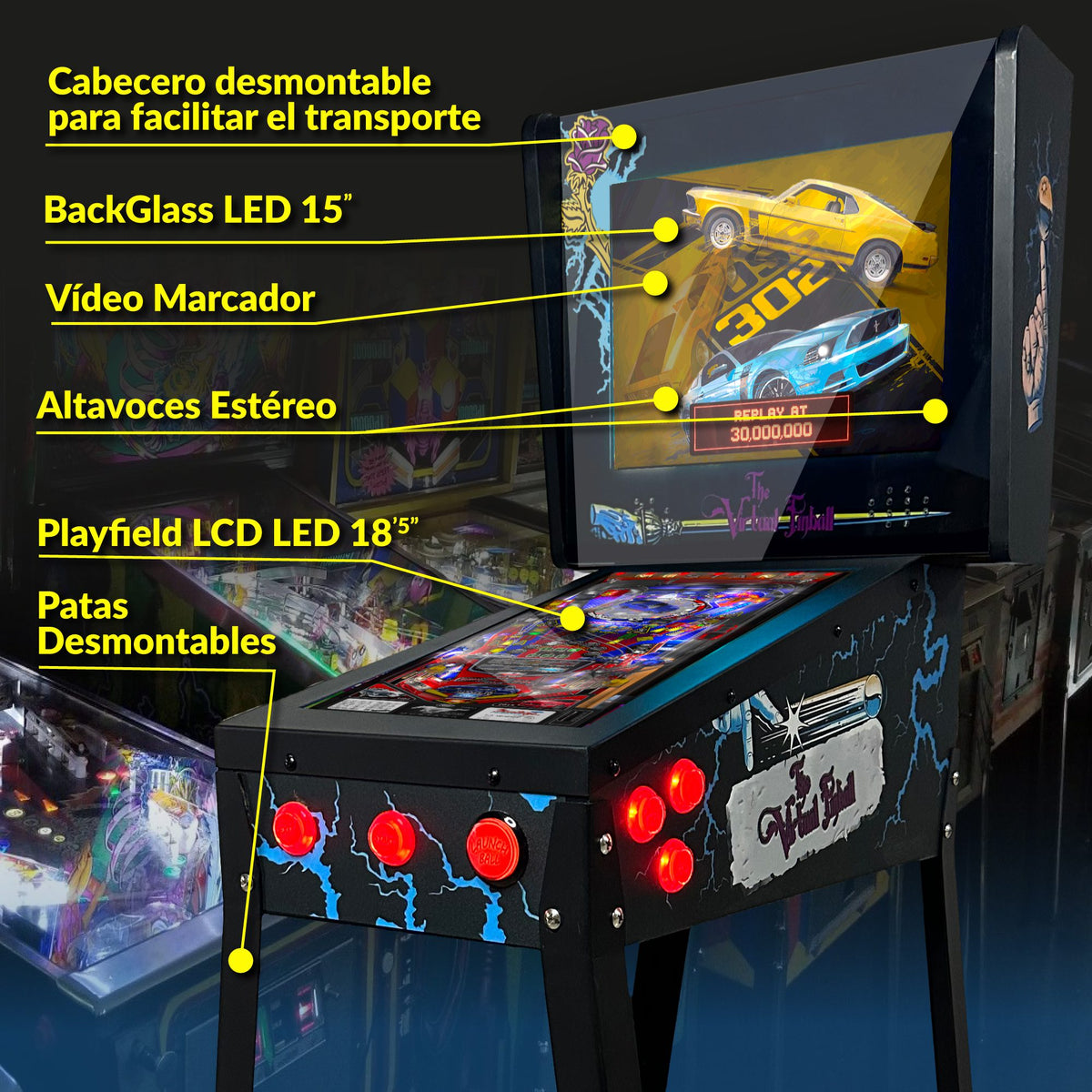 Pinball Virtual, Playfield 18.5", Backglass 15" RYZEN 5 5500 iGPU AMD Radeon 7 1800Mhz 16GB RAM 256GB SSD (Pinball con patas ThefamilyAddams)